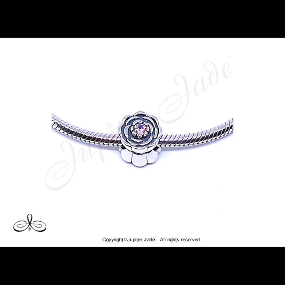 FREE S/H 925 Silver Pink CZ Flower bracelet charm - Fits Pandora - Picture 1 of 2